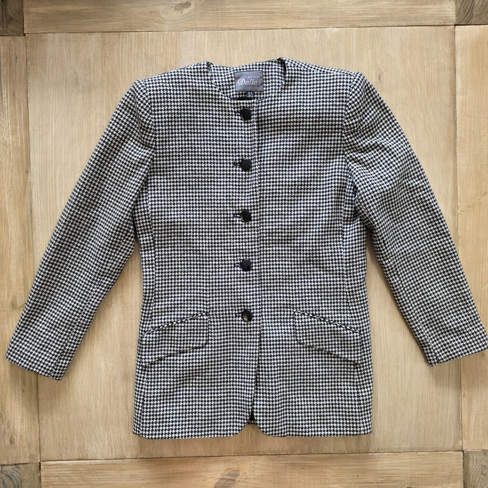 Suits by Dallas Houndstooth Tailored Blazer | Size 8/9 | Vintage Inspired Lined